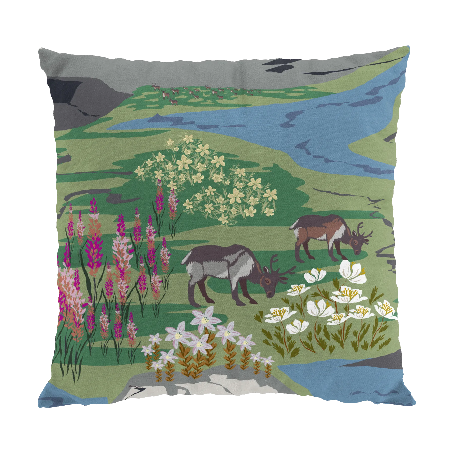 Poszewka na poduszkę Fjällängar 47x47 cm (Górskie Łąki), Zielona Arvidssons Textil