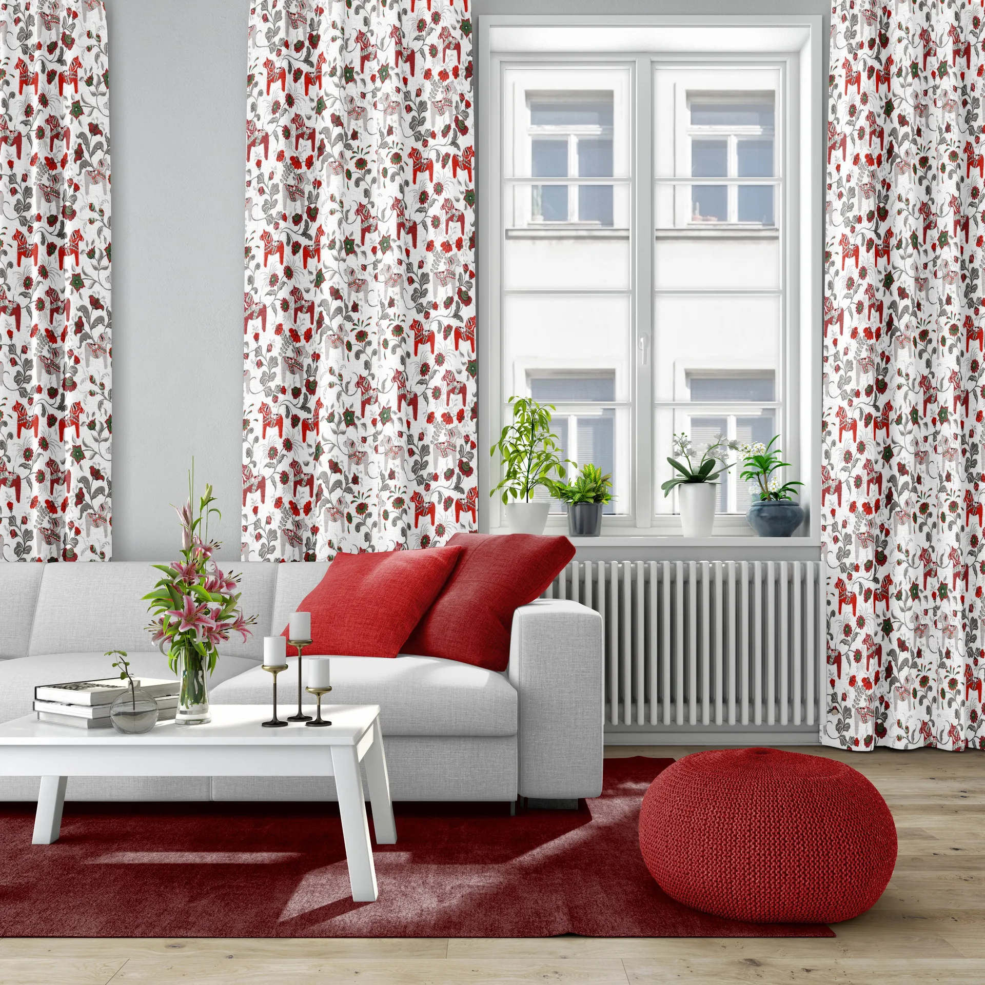 Tkanina Dala Horse, czerwone wino Arvidssons Textil