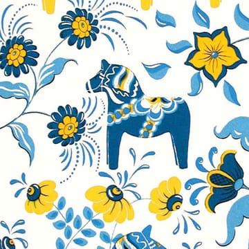 Tkanina Dala Horse - niebieski - żółty - Arvidssons Textil