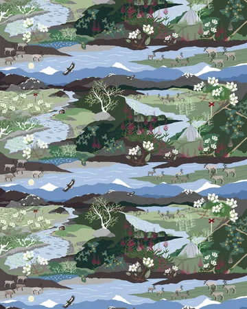 Tkanina Fjällvandring - Niebiesko-zielony - Arvidssons Textil