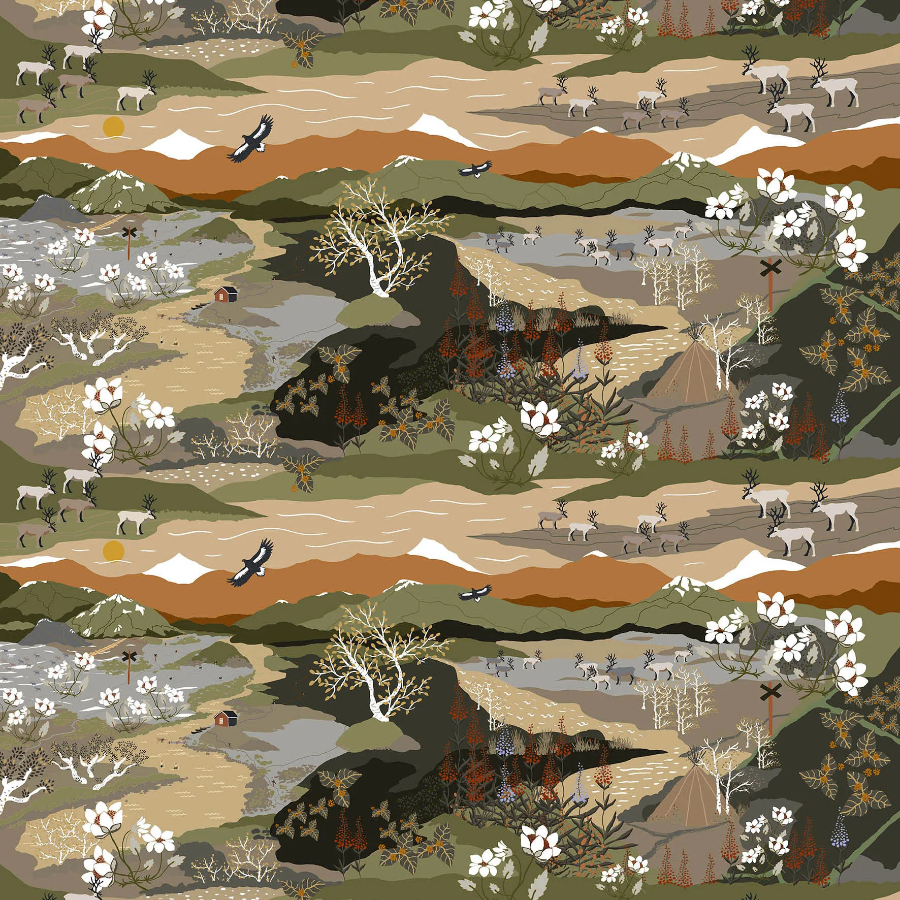 Tkanina Fjällvandring, Zielona pieczeń Arvidssons Textil