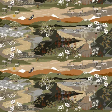 Tkanina Fjällvandring - Zielona pieczeń - Arvidssons Textil