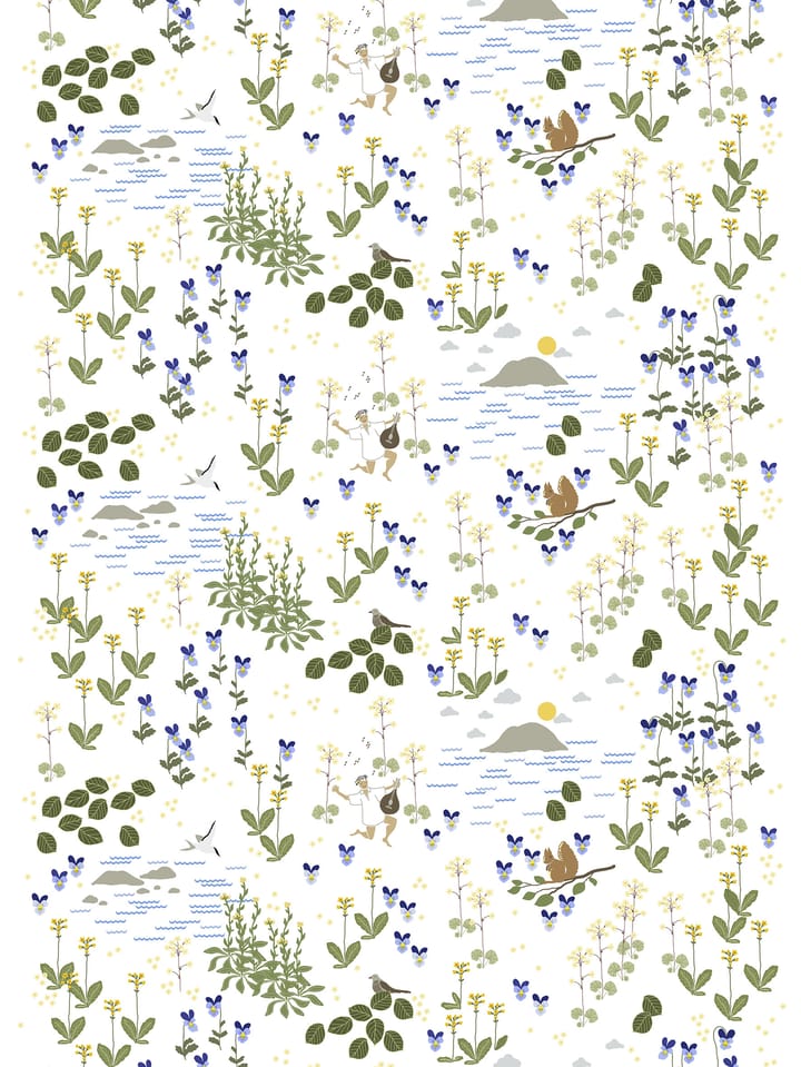Tkanina Rönnerdahl - Offwhite-zielony - Arvidssons Textil