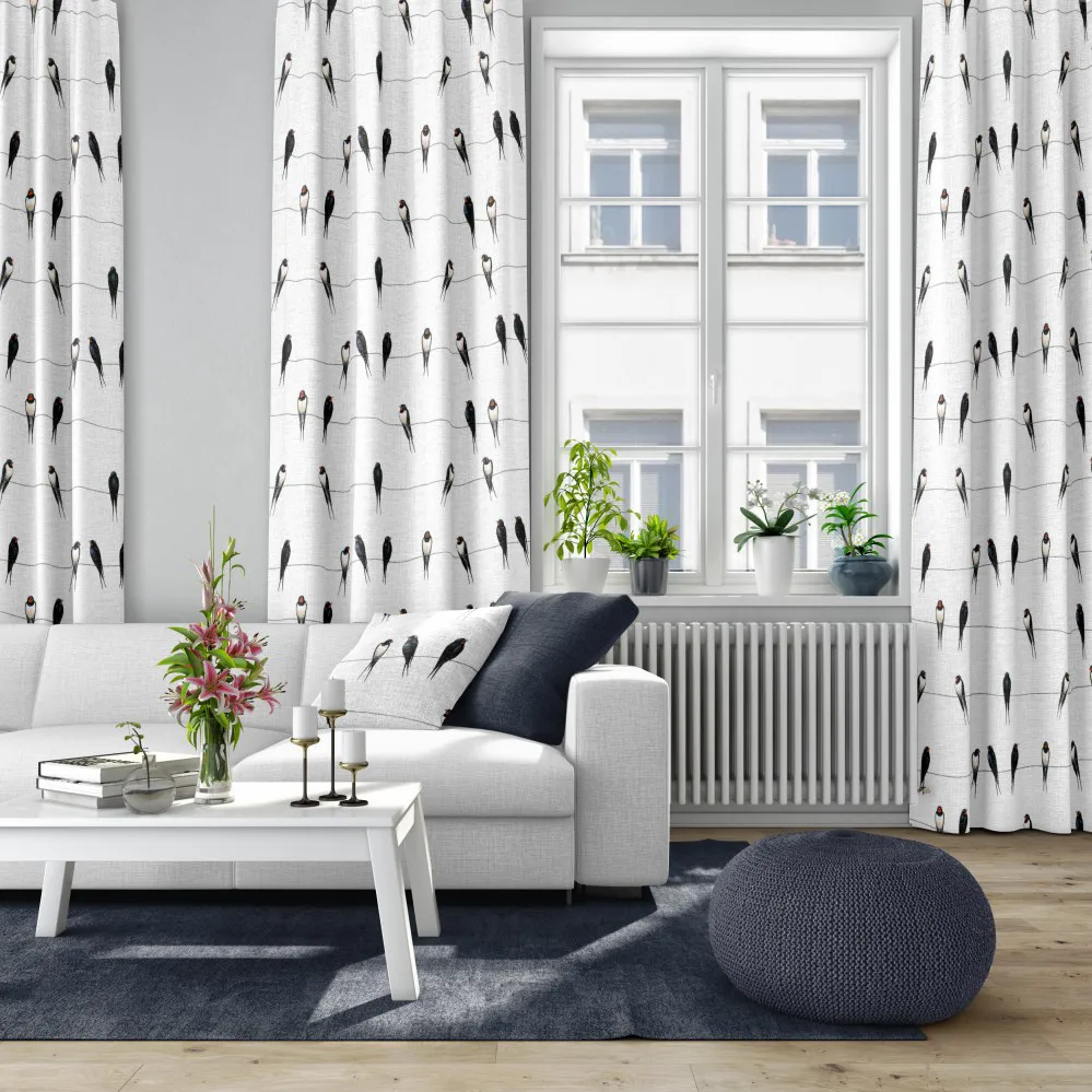 Tkanina z motywem jaskółek, biały Arvidssons Textil