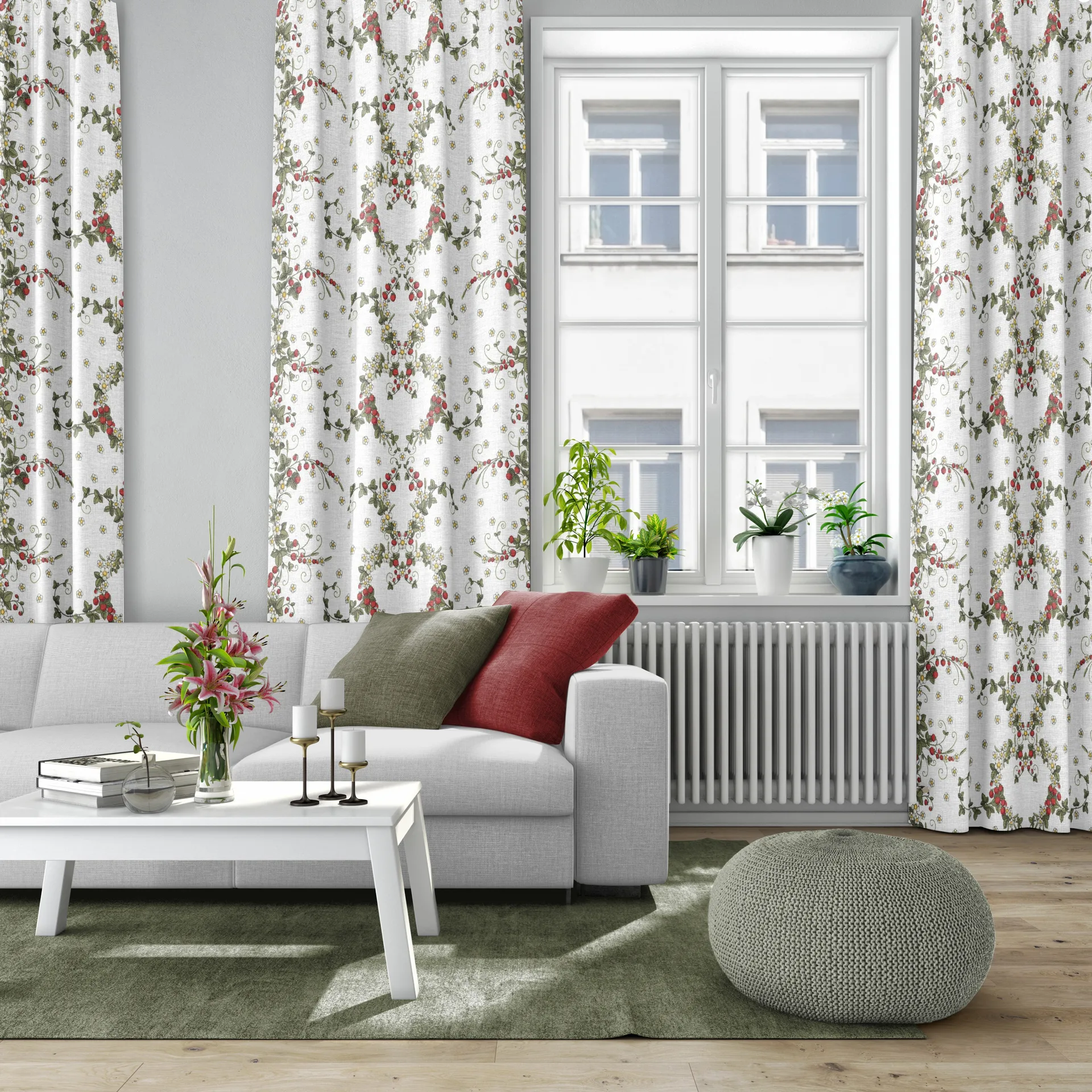 Tkanina z motywem poziomek, Offwhite Arvidssons Textil