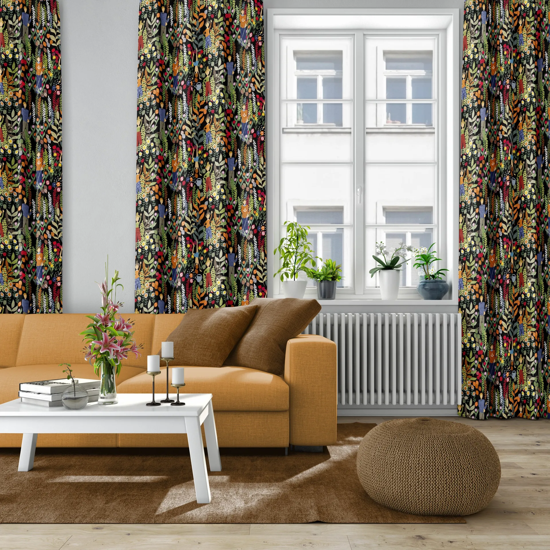 Tkanina z ogrodowym motywem, Czarny-multi Arvidssons Textil