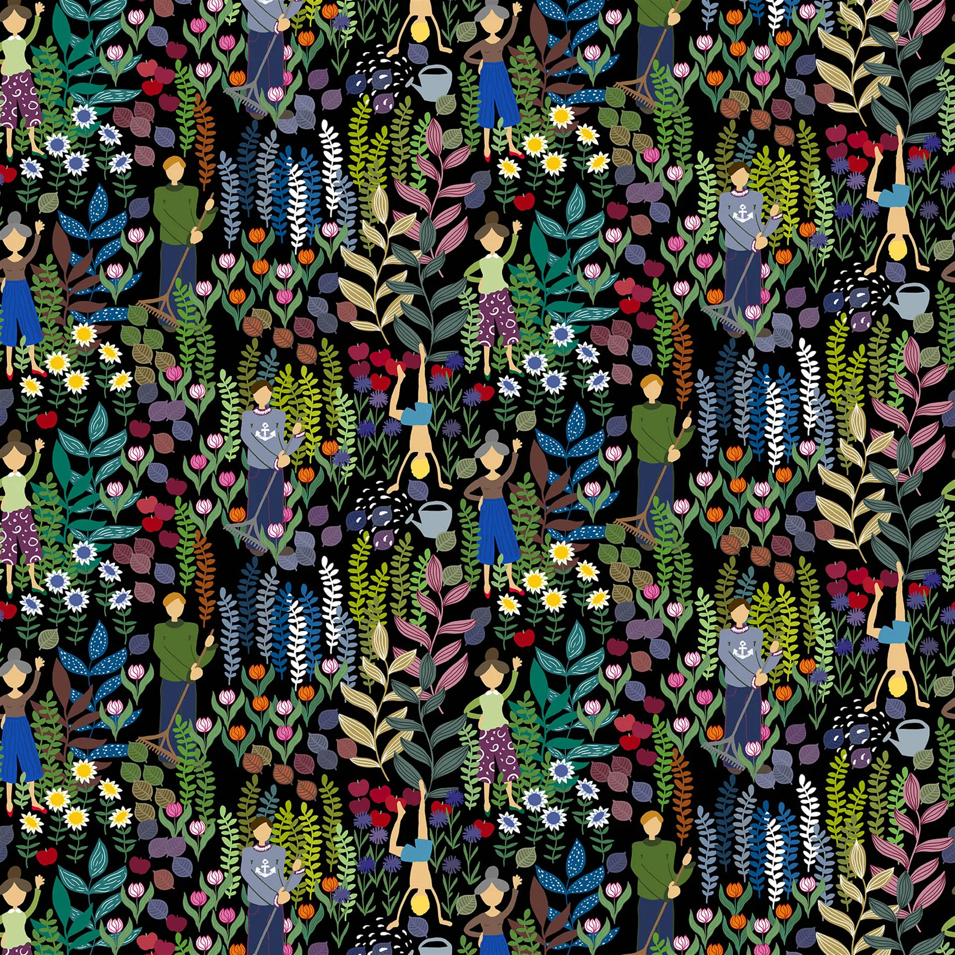 Tkanina z ogrodowym motywem, czarny Arvidssons Textil