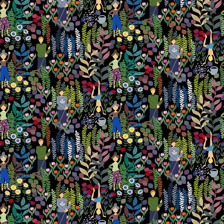 Tkanina z ogrodowym motywem - czarny - Arvidssons Textil