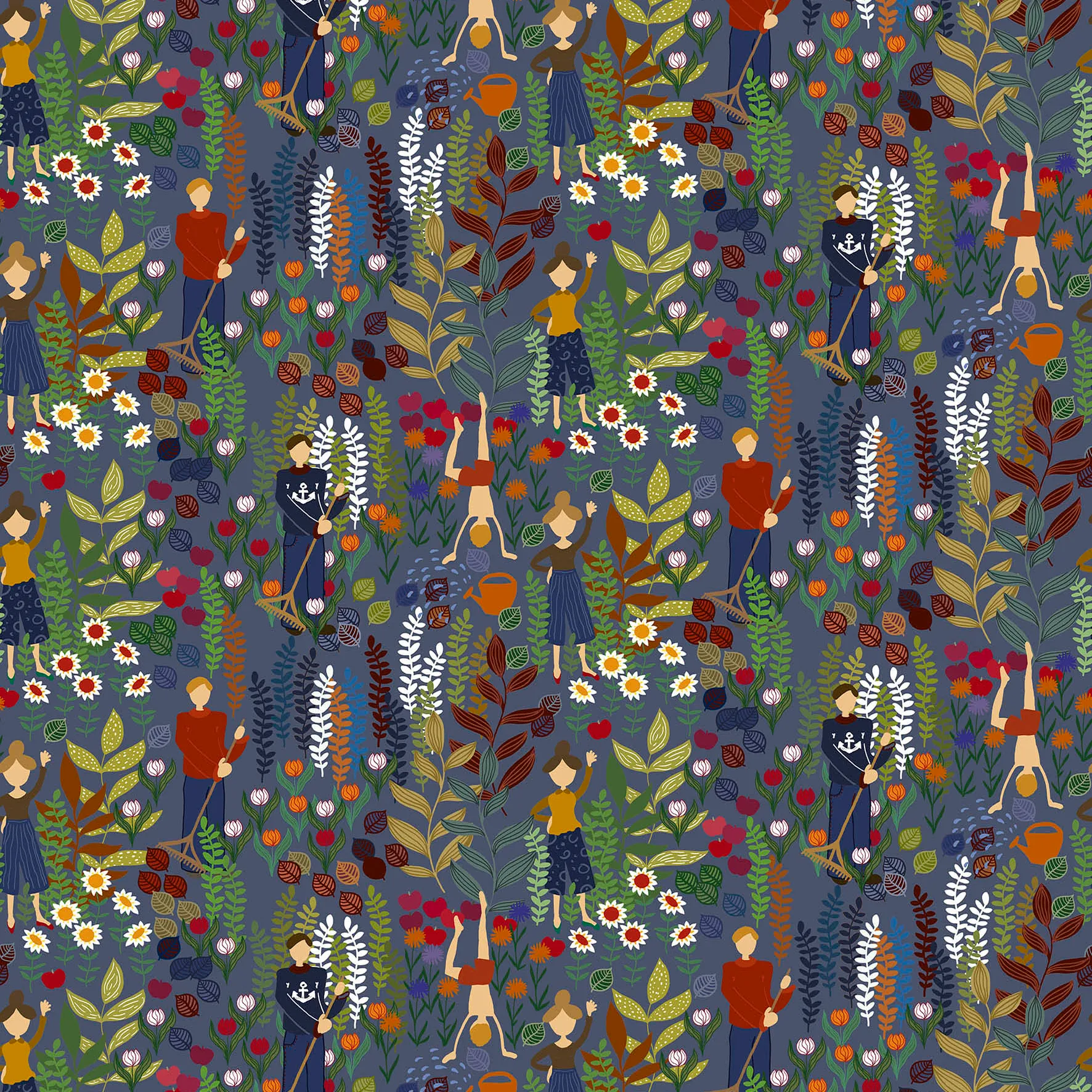 Tkanina z ogrodowym motywem, Niebieski Arvidssons Textil
