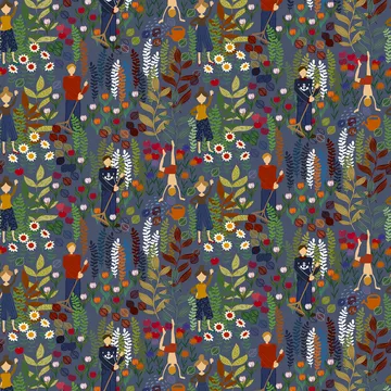 Tkanina z ogrodowym motywem - Niebieski - Arvidssons Textil