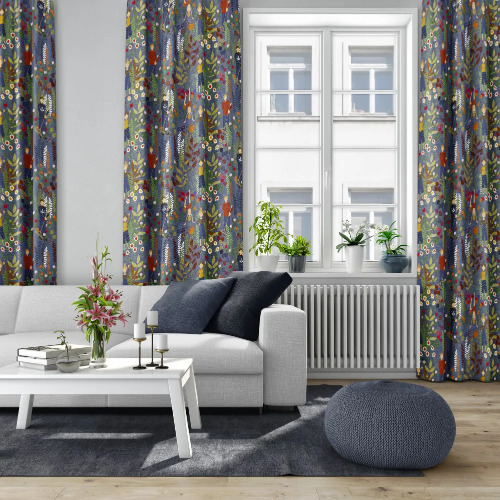 Tkanina z ogrodowym motywem, Niebieski Arvidssons Textil