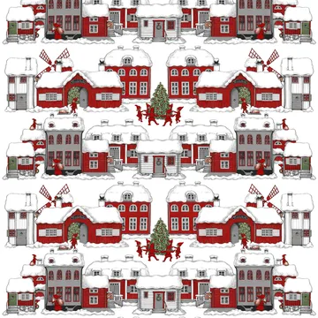 Tomteboda tkanina - Off white-czerwony - Arvidssons Textil