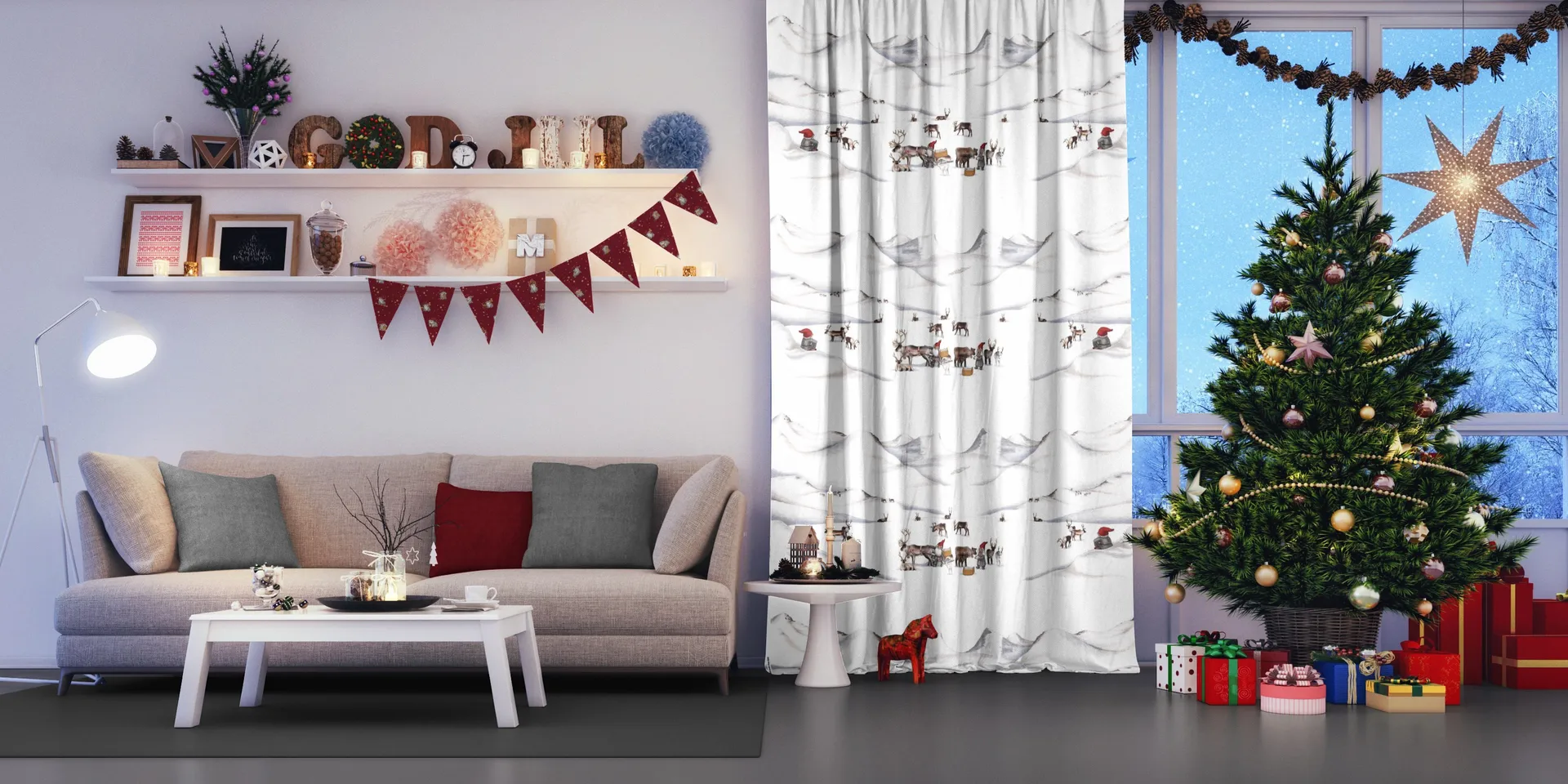 Tomteland tkanina, Offwhite-szary Arvidssons Textil