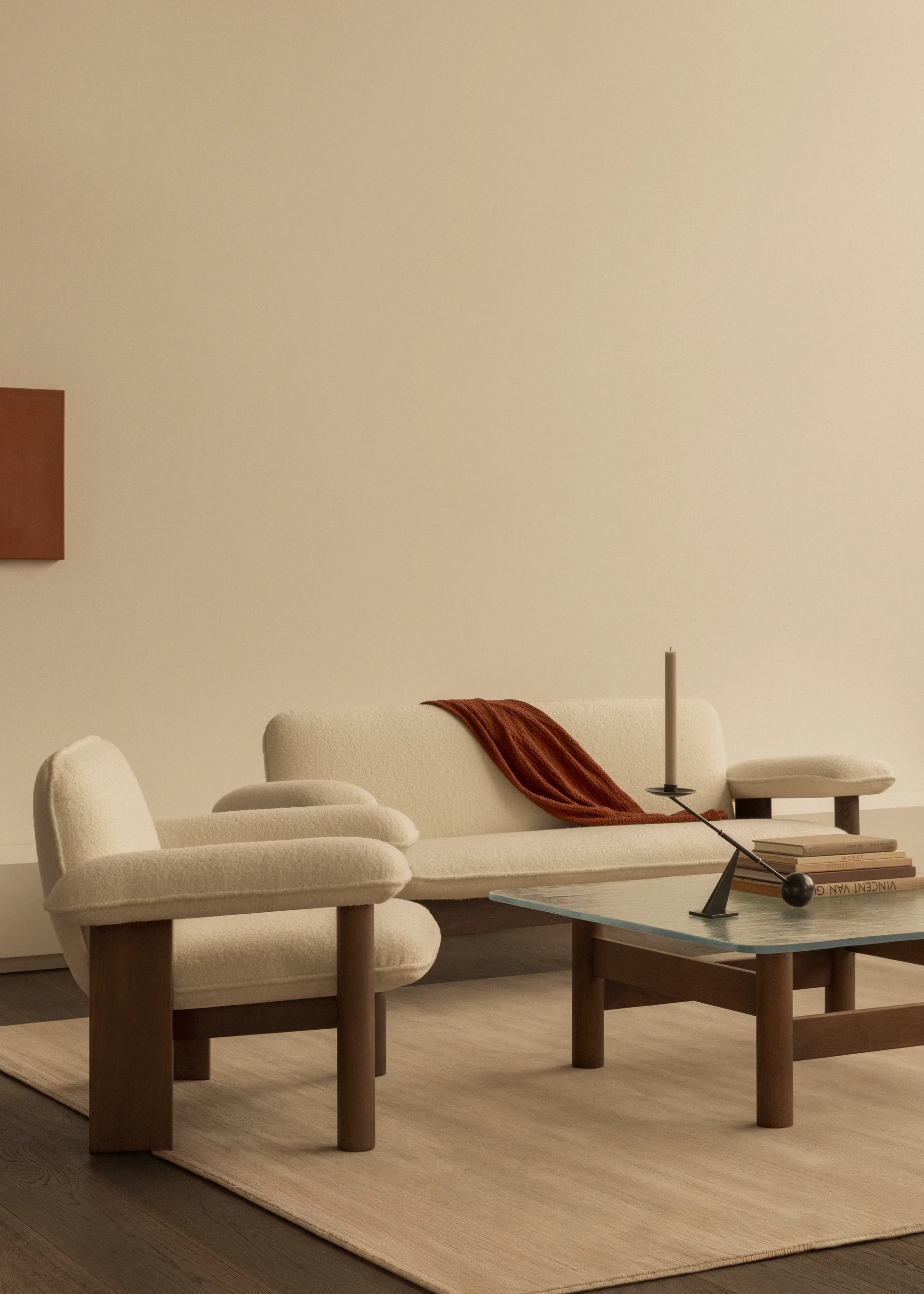 Brasilia fotel low back, Natural oak-Sahara sheepskin curly Audo Copenhagen