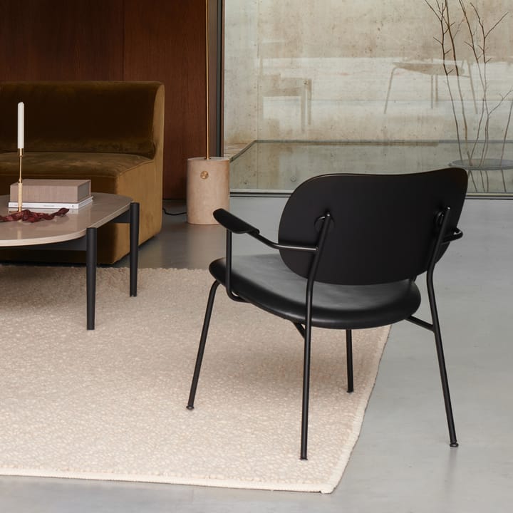 Co fotel, Skórzany dakar 0842 black, plecy i ramię, ciemnyb. dąb, czarny stativ Audo Copenhagen