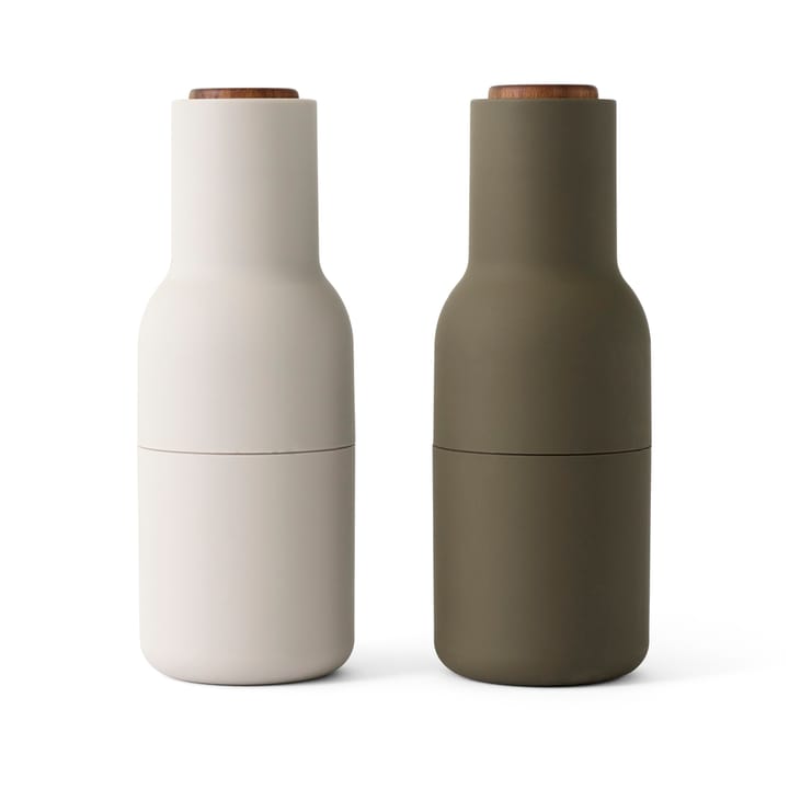 Młynki do przypraw Bottle Grinder 2 szt. - Hunting green - beige (orzechowe pokrywki) - Audo Copenhagen