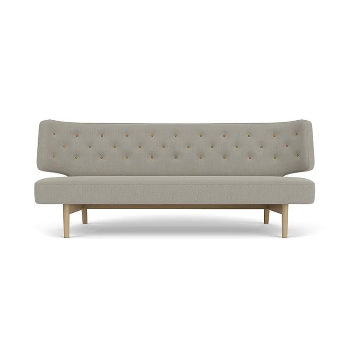 Radiohus Sofa w pełni tapicerowana RE-WOOL PC1T Global HR BUTTONS Vegetal podstawa na 4 nogach - Re-wool 218-naturlany dąb, skórzane guziki, 2-osobowa - Audo Copenhagen