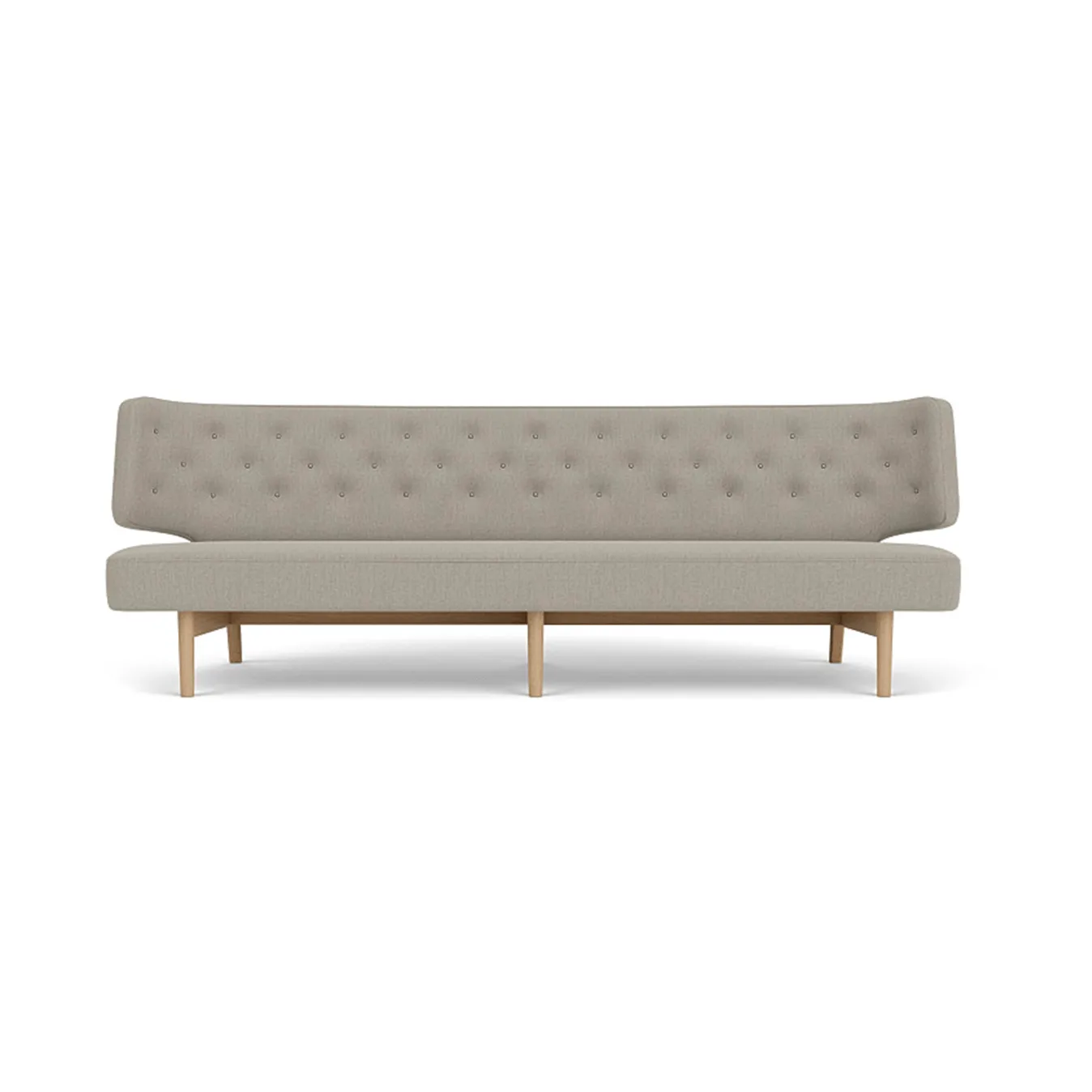 Radiohus Sofa w pełni tapicerowana RE-WOOL PC1T Global HR BUTTONS Vegetal podstawa na 4 nogach, Re-wool 218-naturalny dąb, skórzane guziki, 3-osobowa Audo Copenhagen