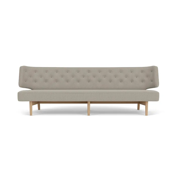 Radiohus Sofa w pełni tapicerowana RE-WOOL PC1T Global HR BUTTONS Vegetal podstawa na 4 nogach - Re-wool 218-naturalny dąb, skórzane guziki, 3-osobowa - Audo Copenhagen