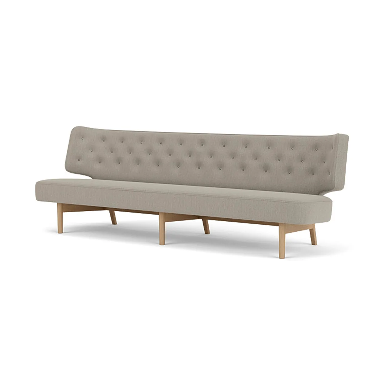 Radiohus Sofa w pełni tapicerowana RE-WOOL PC1T Global HR BUTTONS Vegetal podstawa na 4 nogach, Re-wool 218-naturalny dąb, skórzane guziki, 3-osobowa Audo Copenhagen