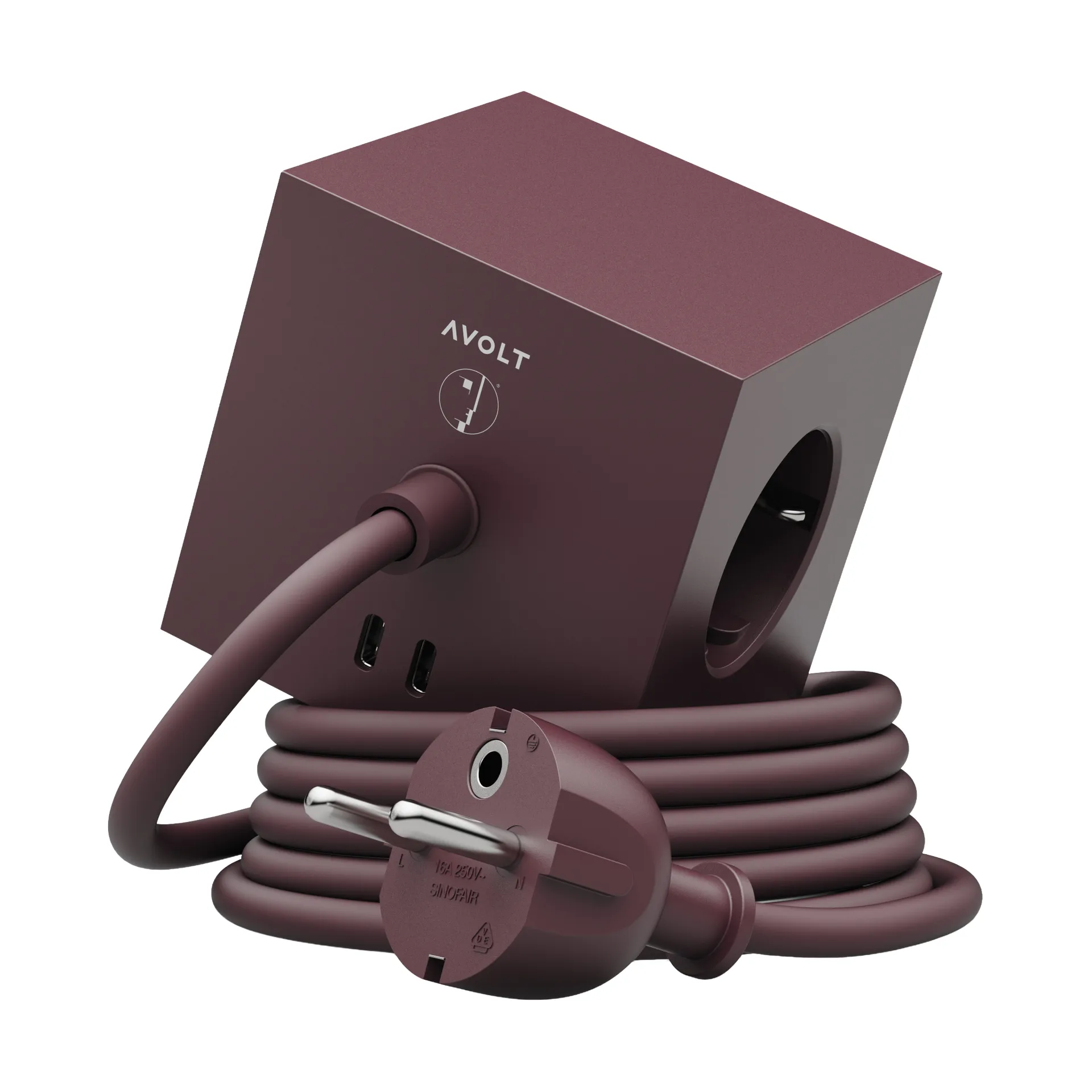 Listwa zasilająca AVOLT x Bauhaus-Archiv Square 2 z gniazdami USB-C, Mulberry Red Avolt