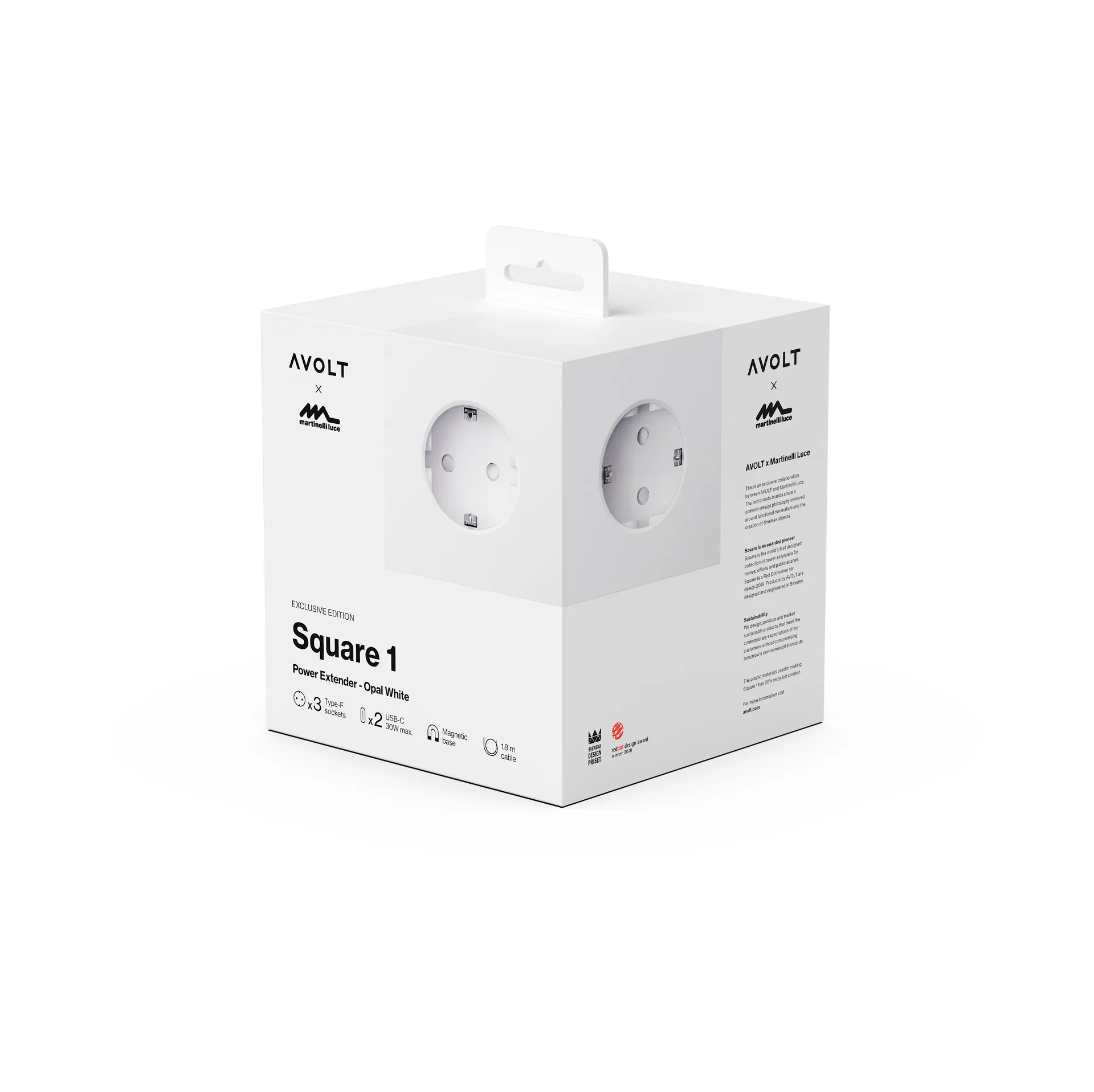 Przedłużacz USB-C Square 1 30W 1,8 m, Edycja White Martinelli Luce Avolt