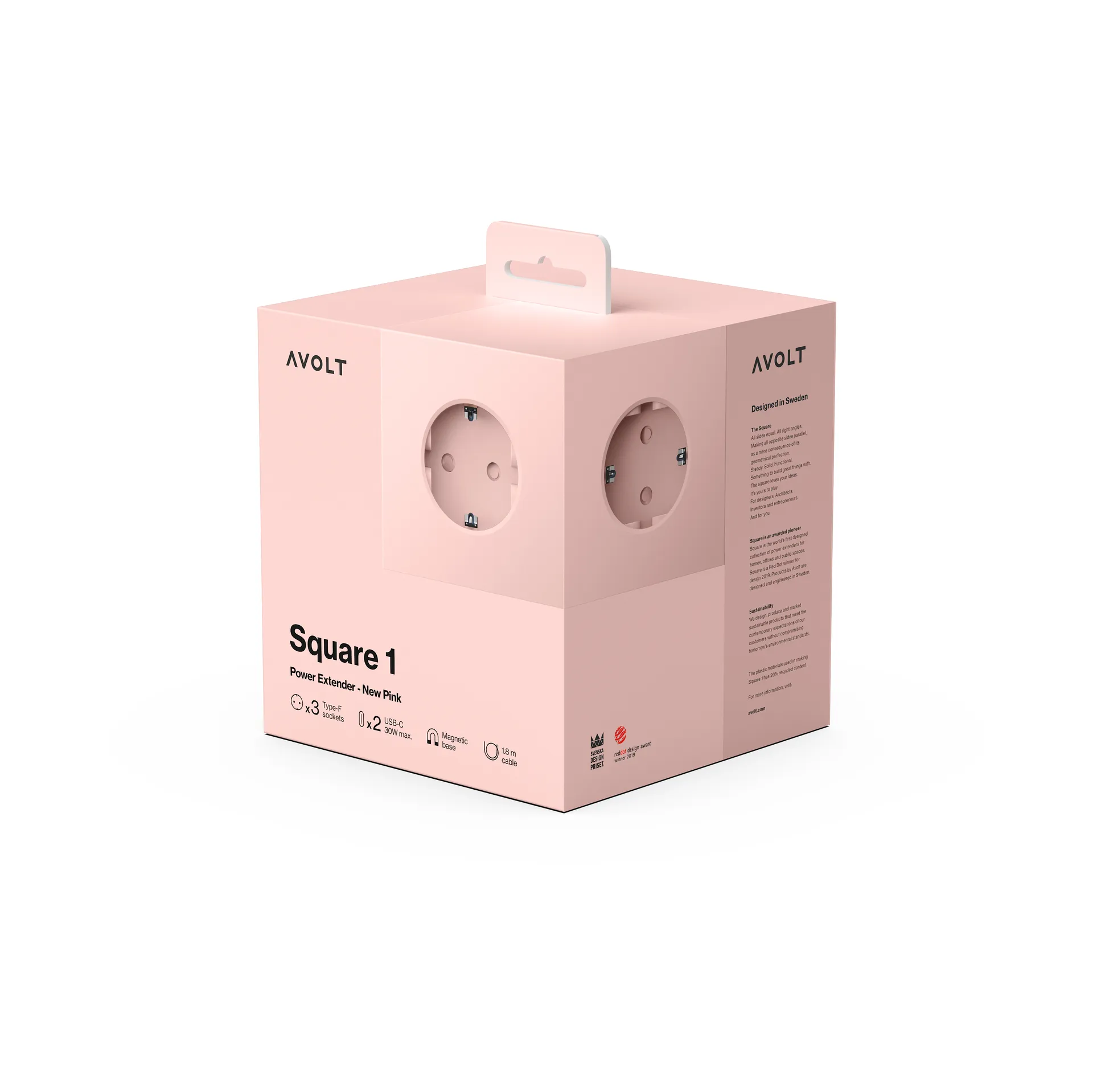 Przedłużacz USB-C Square 1 30W 1,8 m, New Pink Avolt