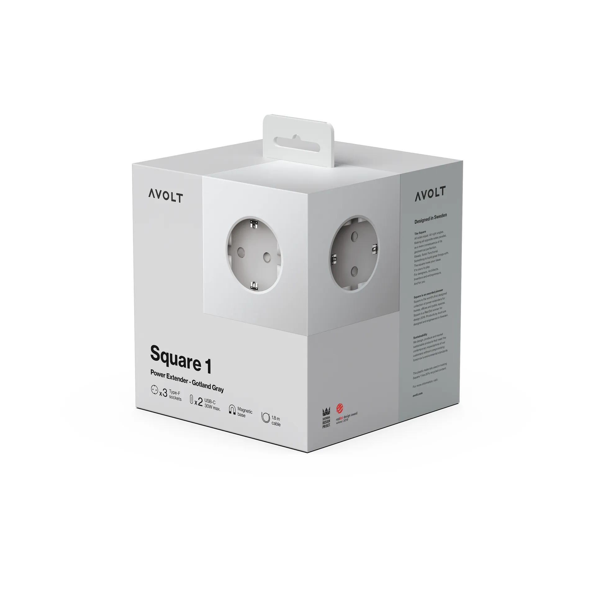 Przedłużacz USB-C Square 1 30W 3 m, Gotland Gray Avolt