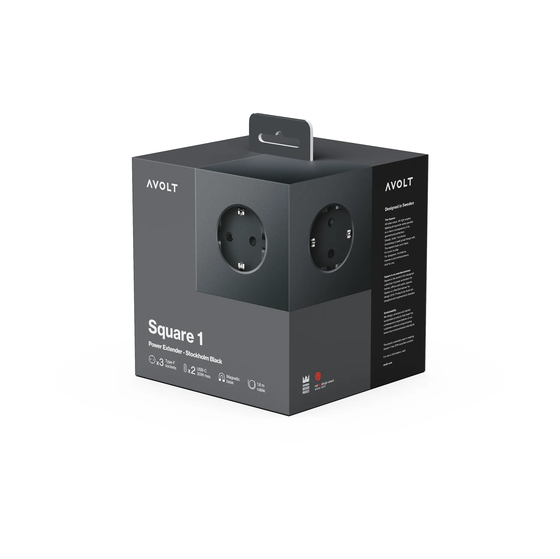 Przedłużacz USB-C Square 1 30W 3 m, Stockholm Black Avolt