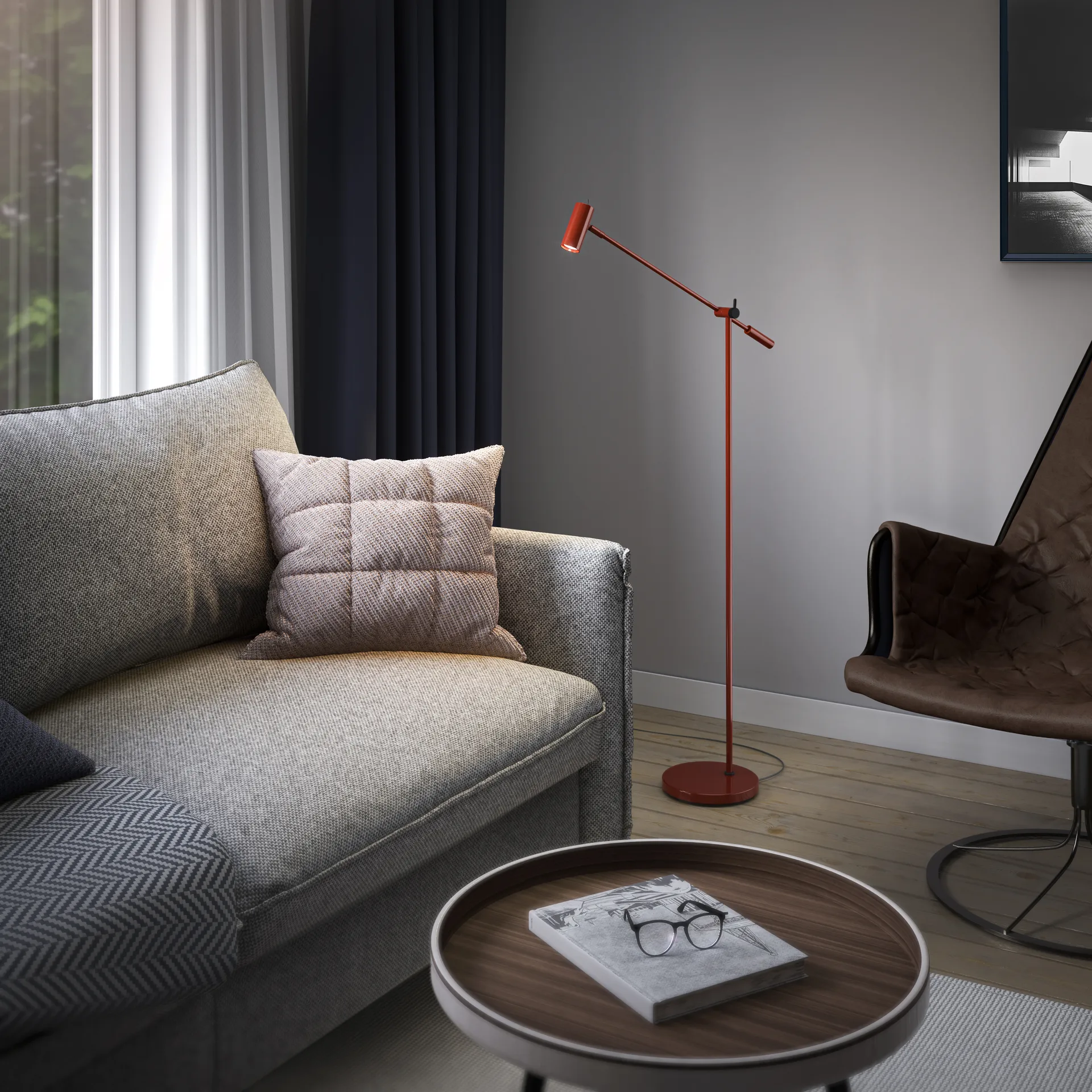 Lampa podłogowa Cato 134 cm, Błyszcząca rubinowa czerwień-matowa czerń Belid