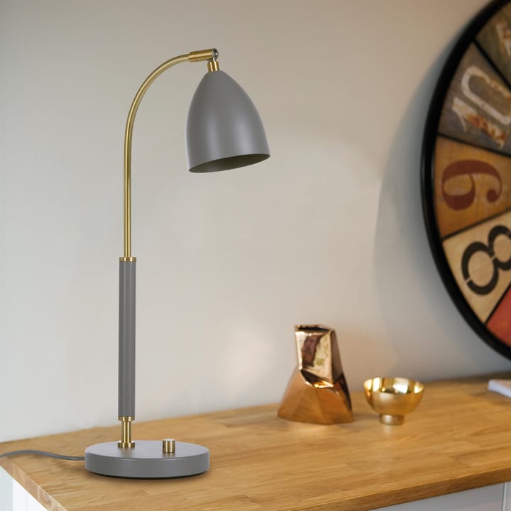 Lampa stołowa Deluxe, ciepły szary, mosiądz Belid