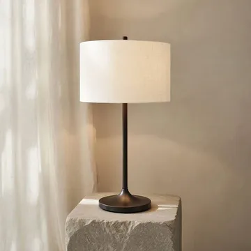 Lampa stołowa Soft - Lniany biały-metaliczny brąz, Ø34x64 cm - Belid