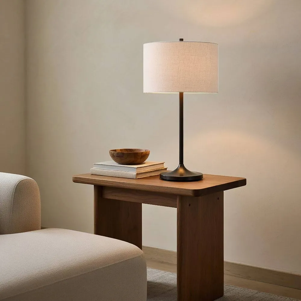 Lampa stołowa Soft, Lniany biały-metaliczny brąz, Ø34x64 cm Belid