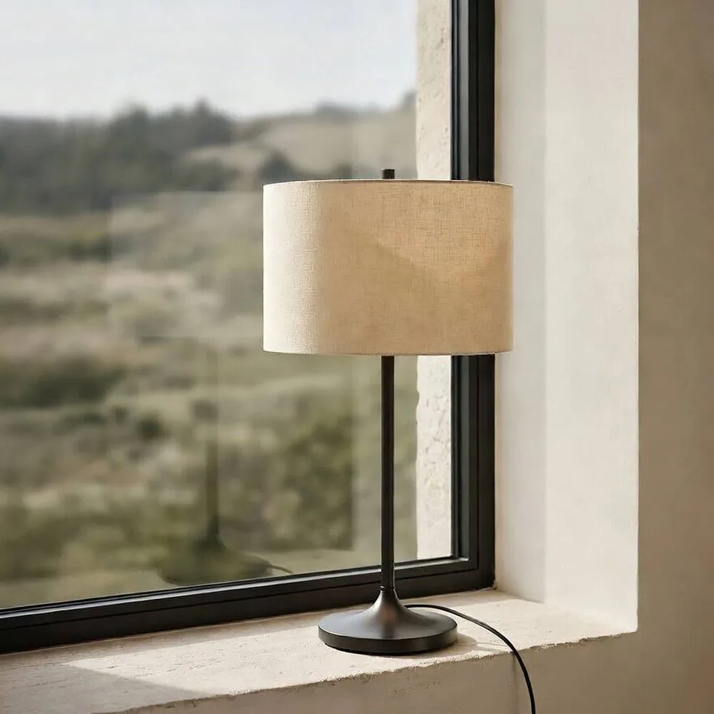 Lampa stołowa Soft, Lniany naturalny-metaliczny brąz, Ø34x64 cm Belid