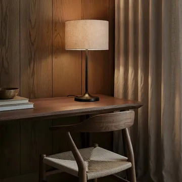 Lampa stołowa Soft - Lniany naturalny-metaliczny brąz, Ø34x64 cm - Belid