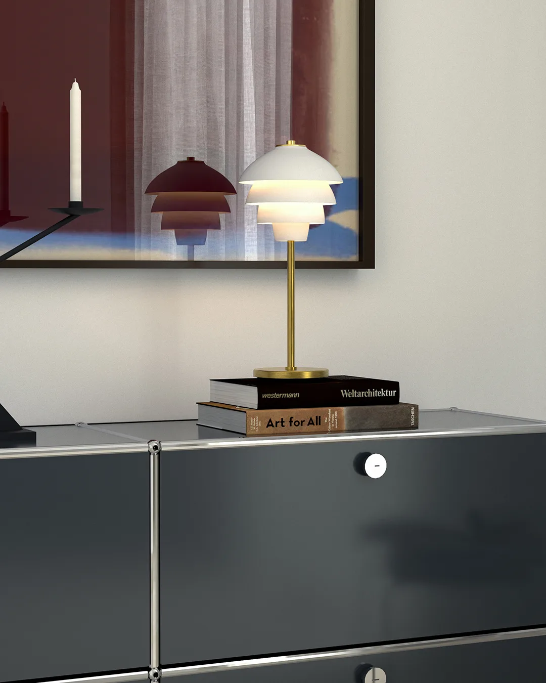 Lampa stołowa Valencia 41 cm, Matowy-biały-mosiądz Belid