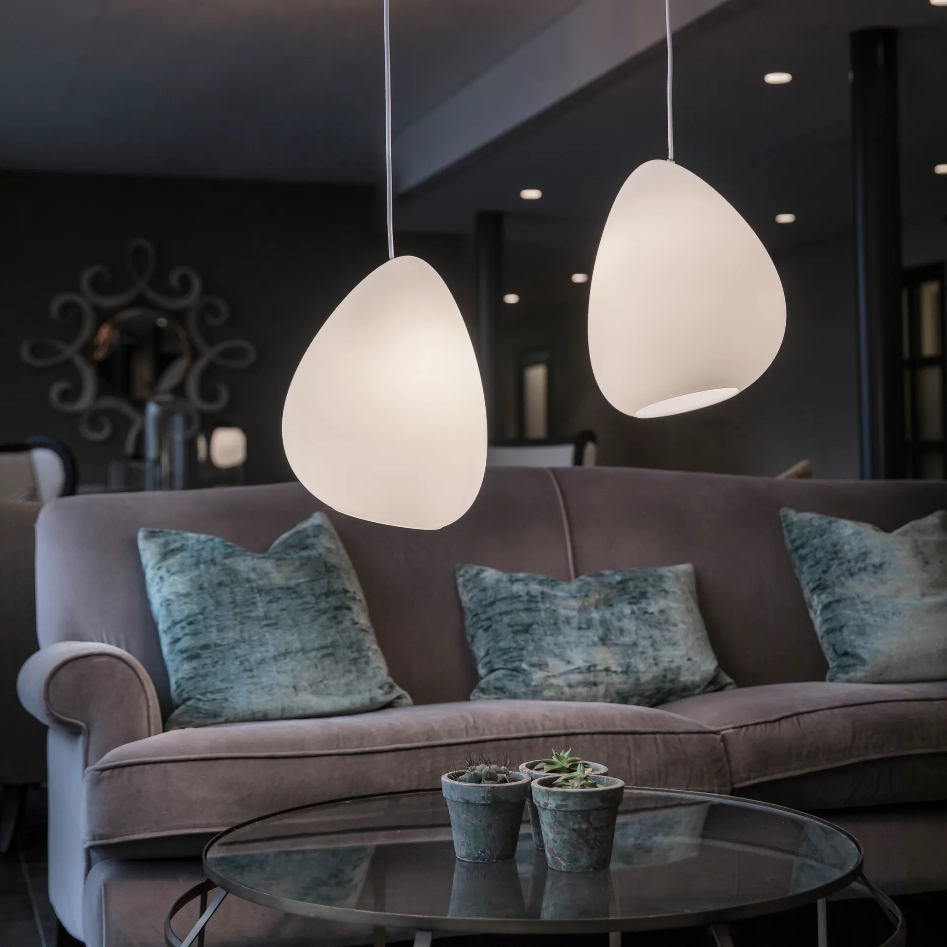 Lampa sufitowa Ocean szkło opalowe, biały sznurek z tkaniny Belid