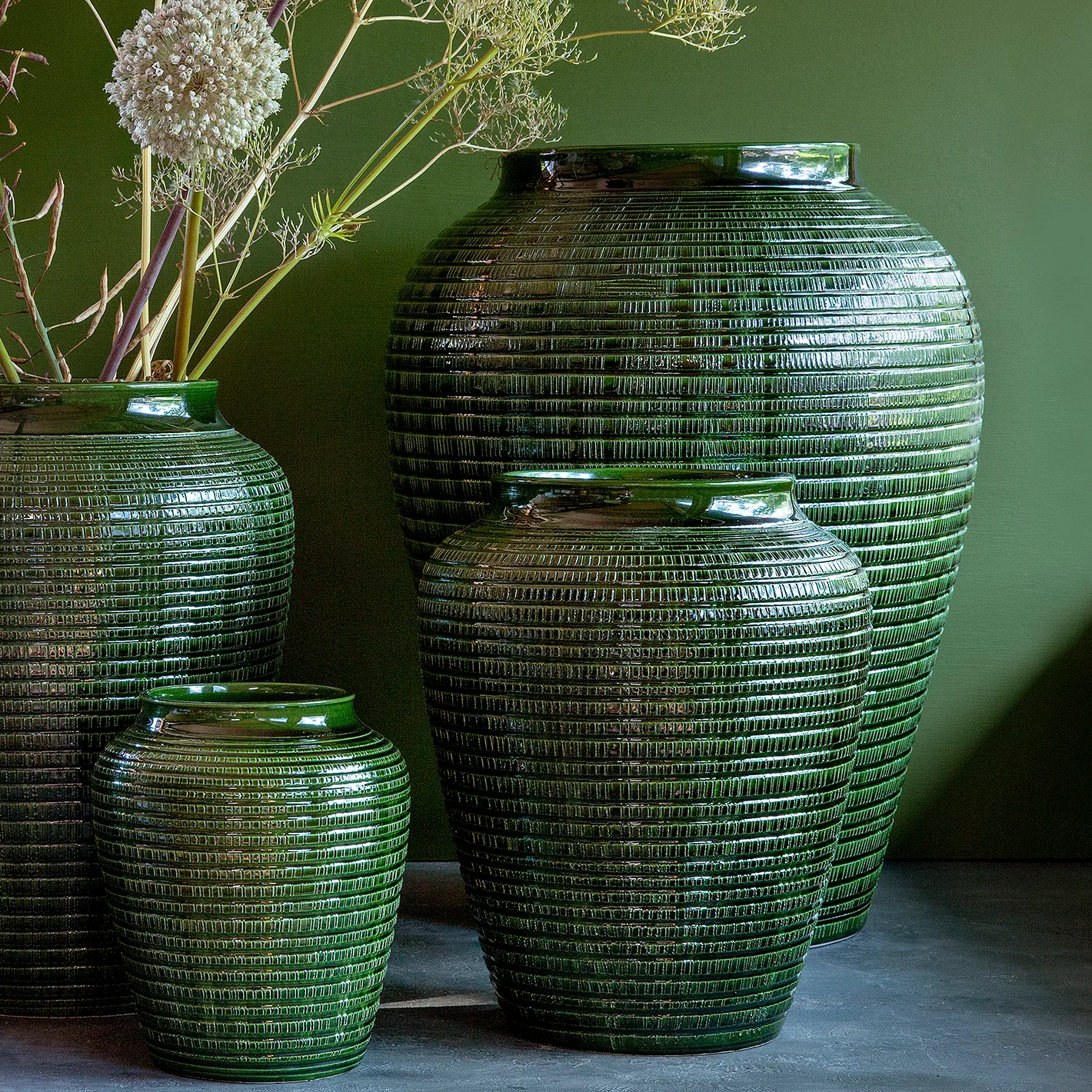 Willow wazon szkliwiony 35 cm, Green emerald Bergs Potter