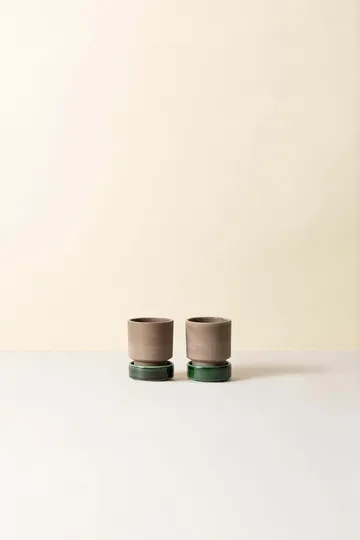 Zestaw 2 doniczek Hoff - Ø8 cm, Raw Grey-Emerald Green - Bergs Potter