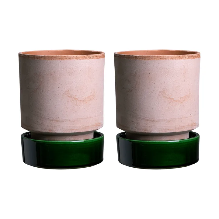 Zestaw 2 doniczek Hoff - Ø8 cm, Raw Rosa-Emerald Green - Bergs Potter
