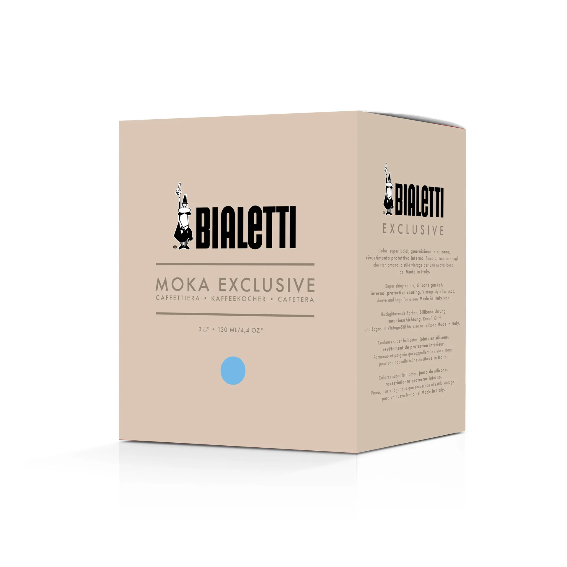 Bialetti ekskluzywny zaparzacz moka, Jasnoniebieski, 3 filiżanki Bialetti