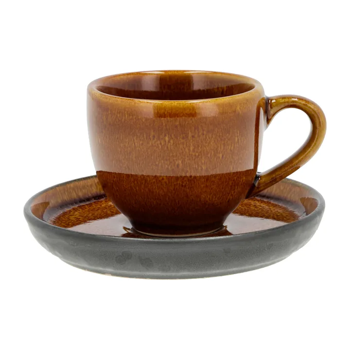 Bitz filiżanka do espresso z talerzykiem 70 ml - Bursztynowo-czarna - Bitz