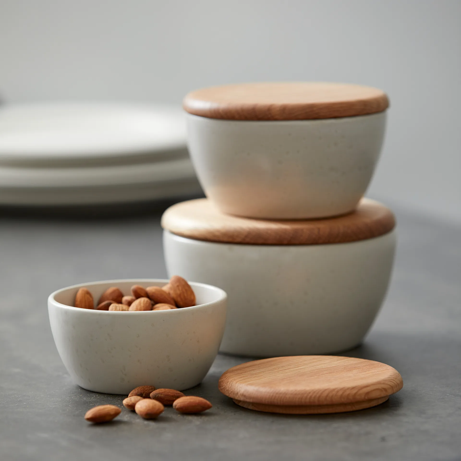 Zestaw misek Bitz 3-pack z pokrywą matową, Matowa, kremowa biel Bitz