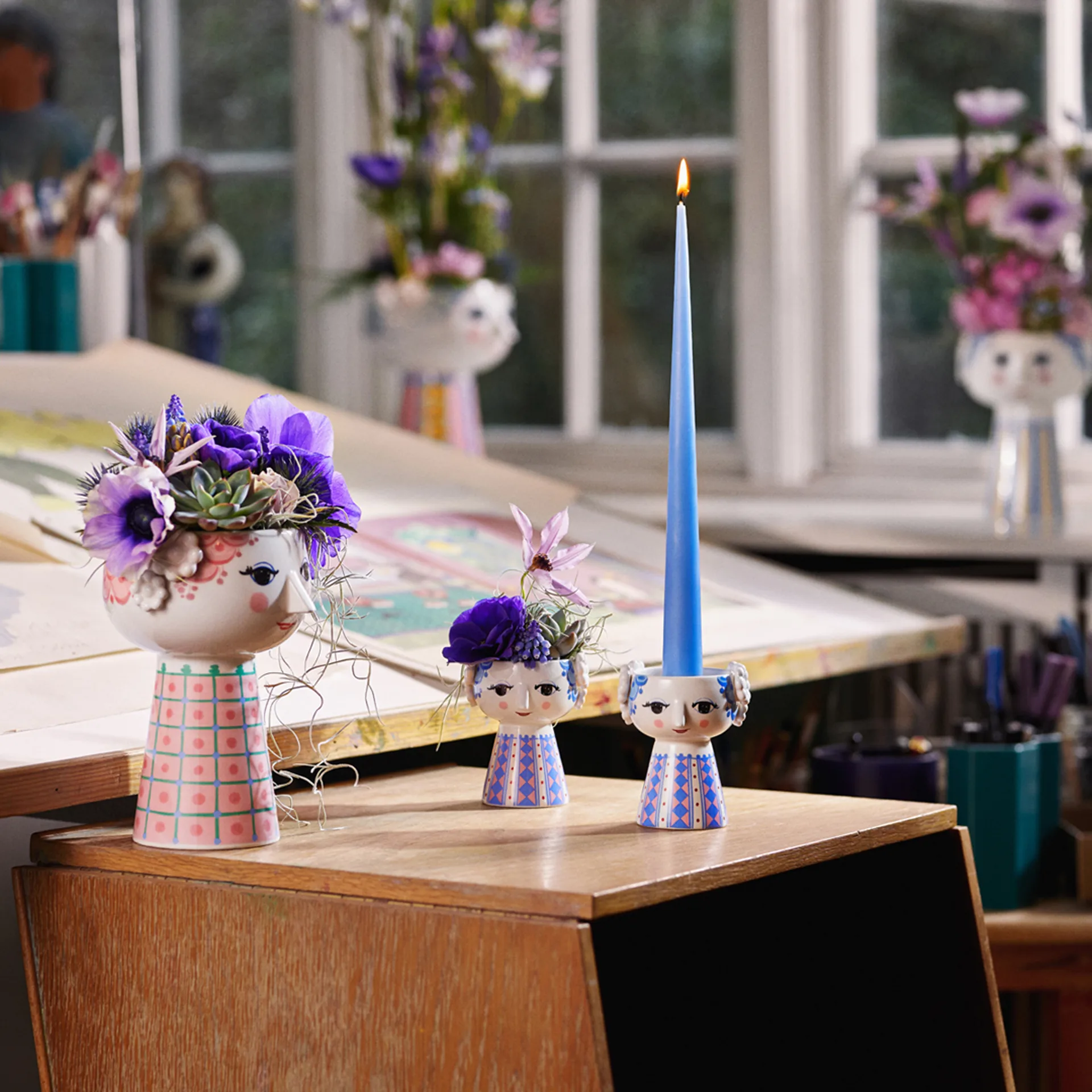 Świecznik Eva 9,5 cm, Ciemny niebieski Bjørn Wiinblad