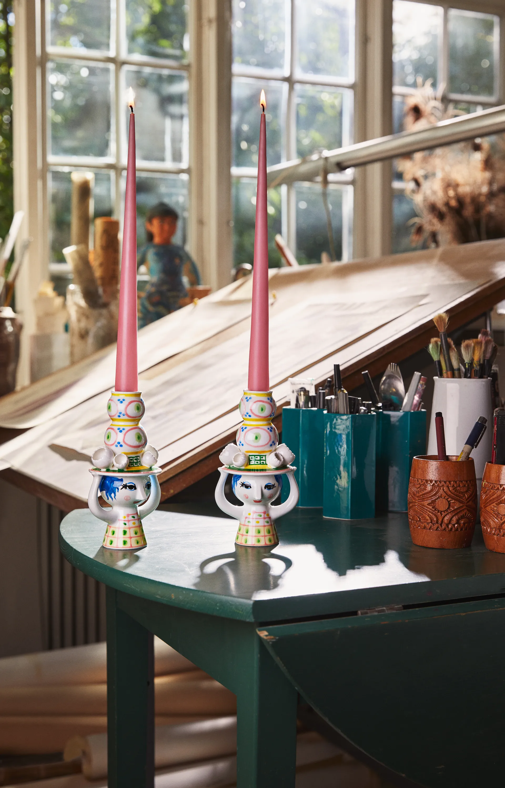 Świecznik Lady with hat W16 cm, Różowy Bjørn Wiinblad