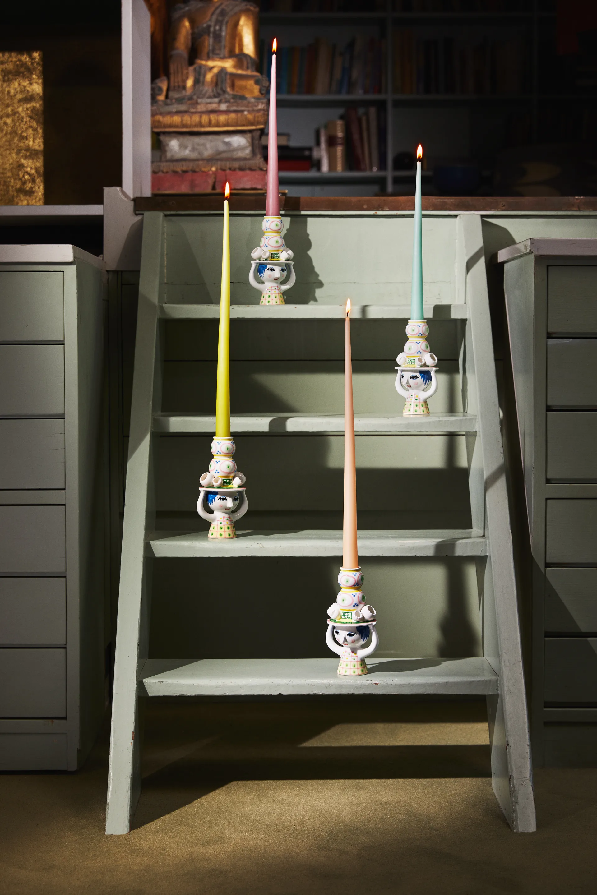 Świecznik Lady with hat W16 cm, Różowy Bjørn Wiinblad