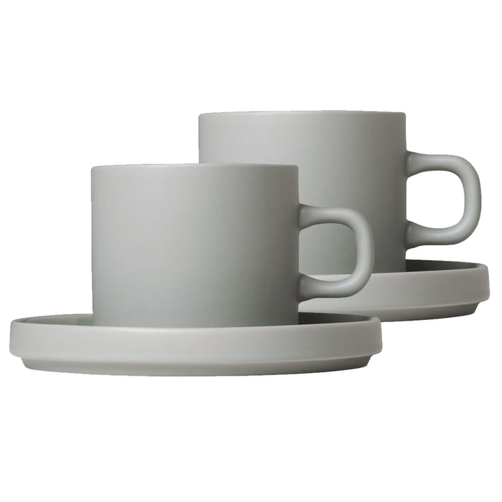 Kubek do kawy Pilar ze spodkiem 2-pack - Mirage grey - blomus