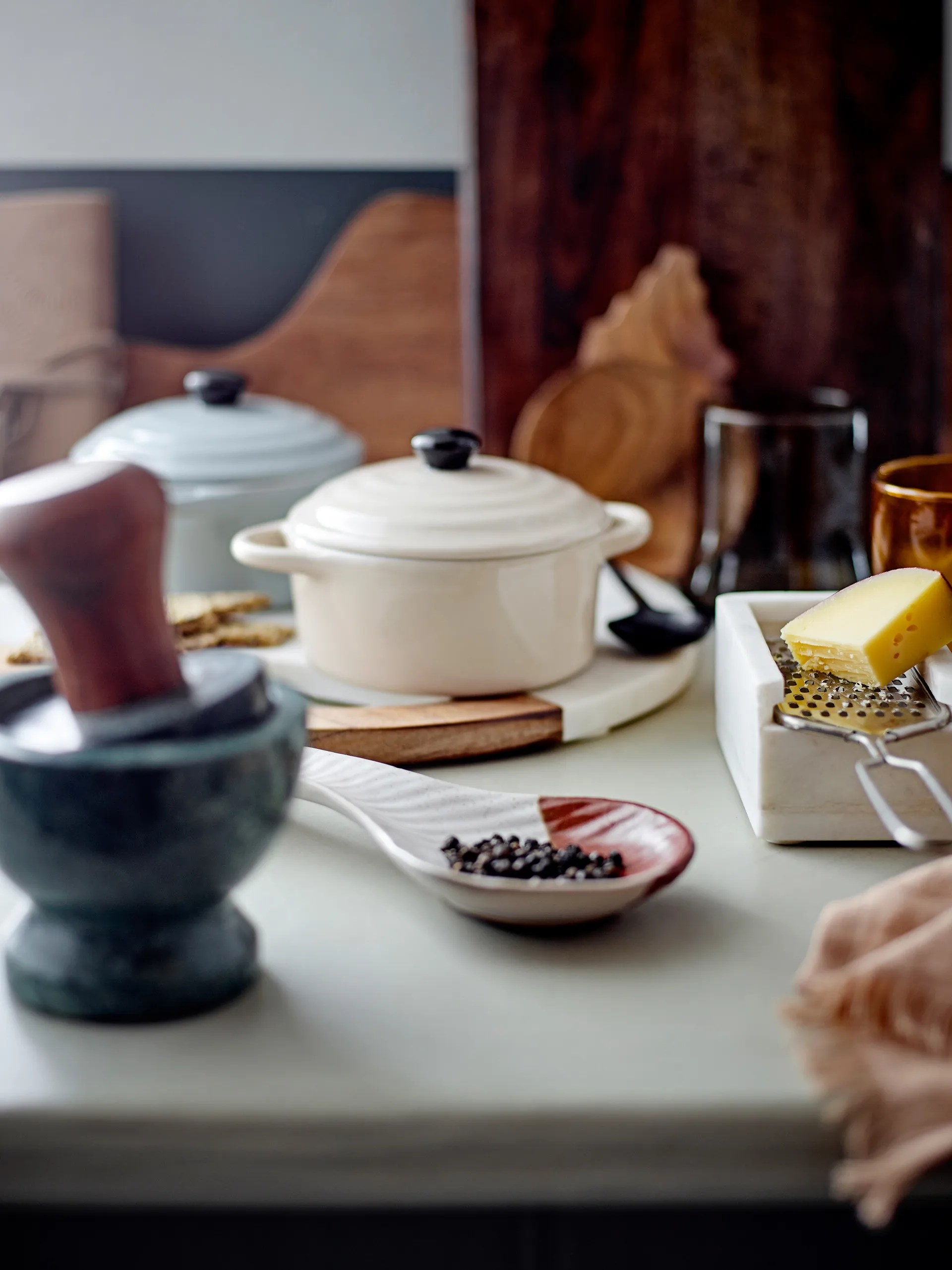 Banou moździeż Ø10 cm, Zielony marmur - drewno mango Bloomingville