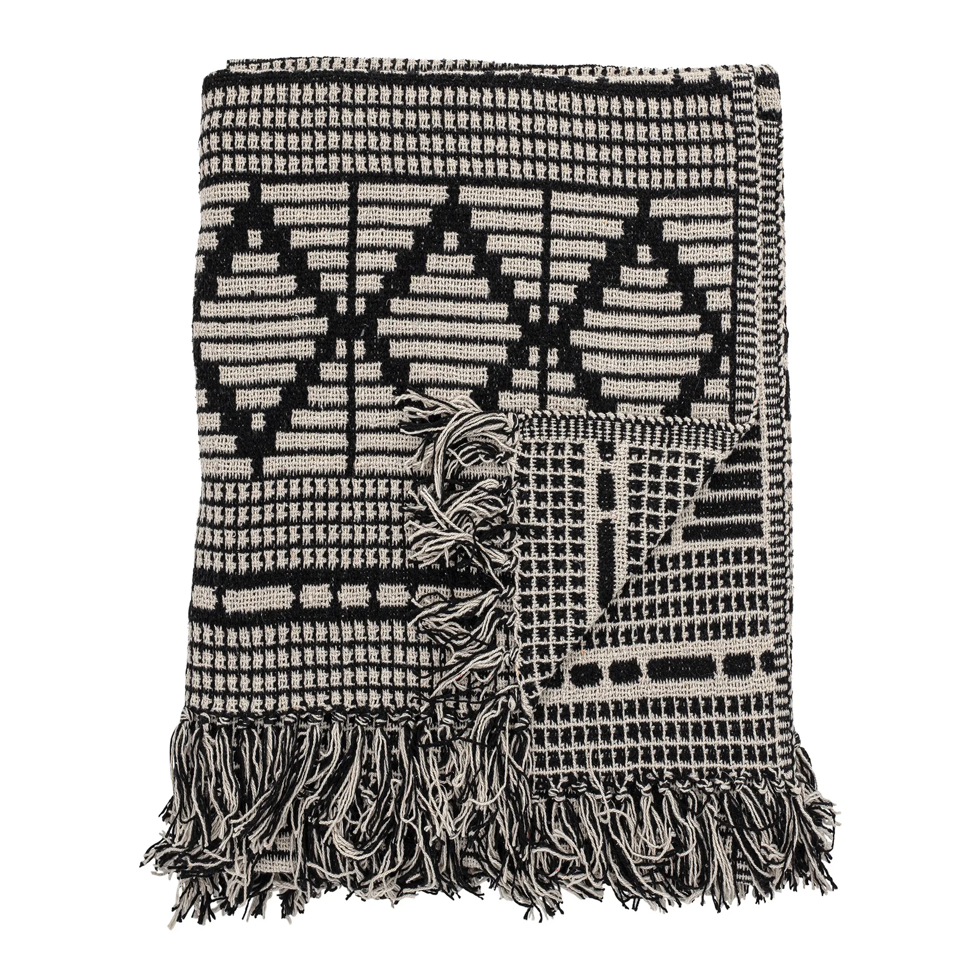 Bloomingville koc bawełniany z recyklingu 130x160 cm, Czarny Bloomingville