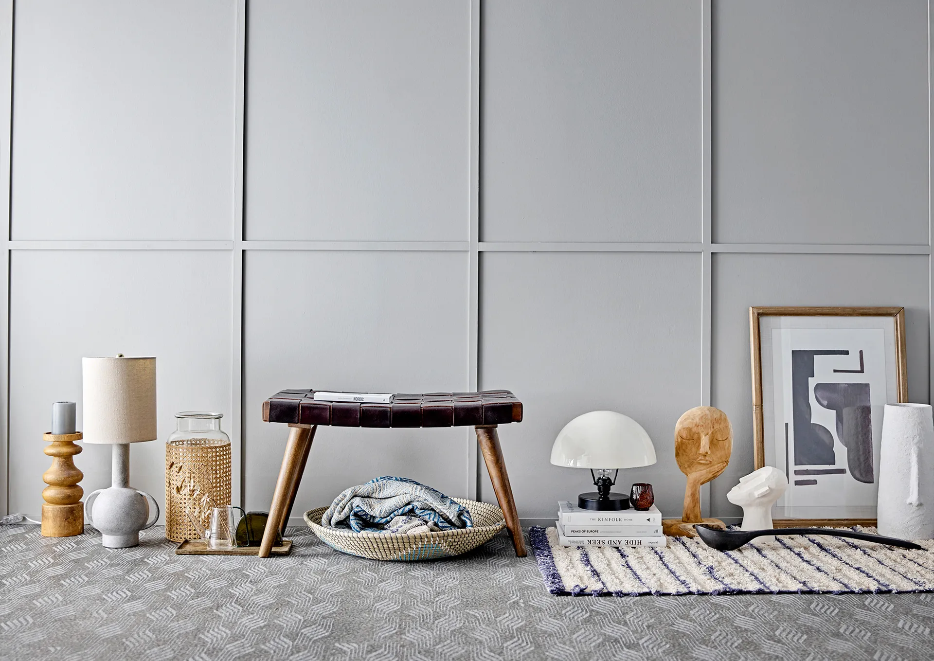 Bloomingville lampion na świecę z drewnianą tacką 6 szt., Multi Bloomingville